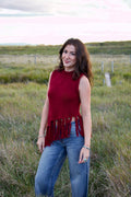 Bordeaux Knit Fringe Top