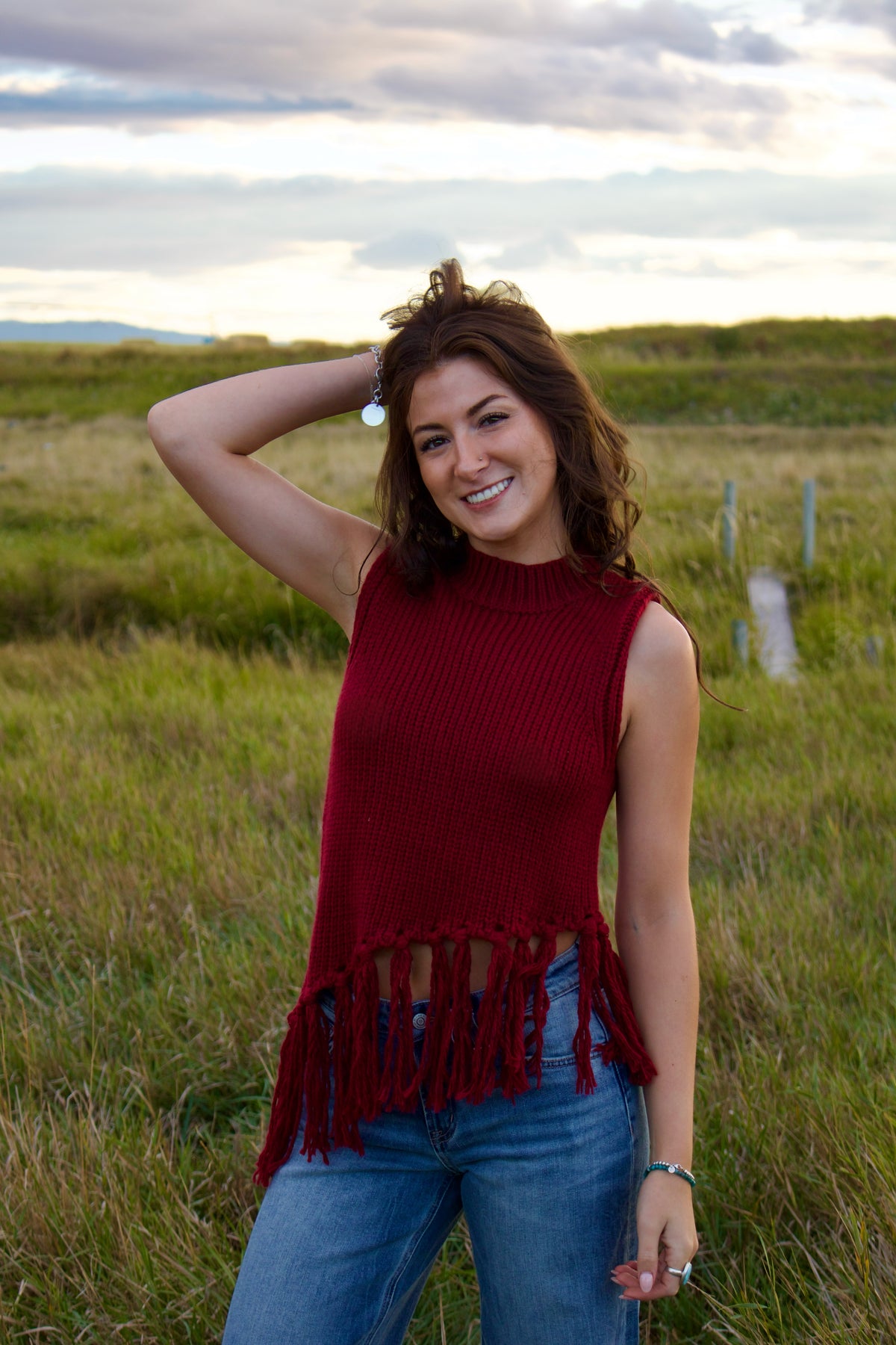 Bordeaux Knit Fringe Top