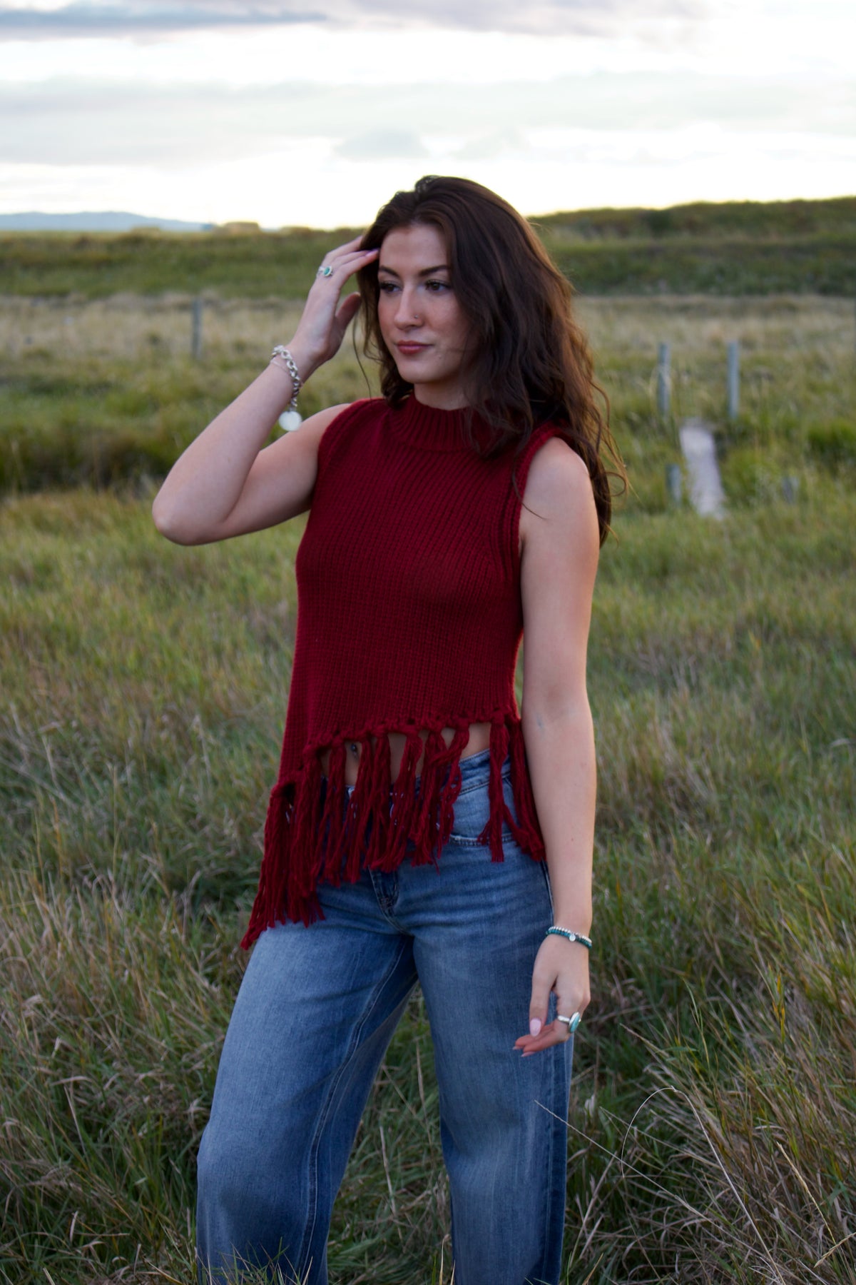 Bordeaux Knit Fringe Top