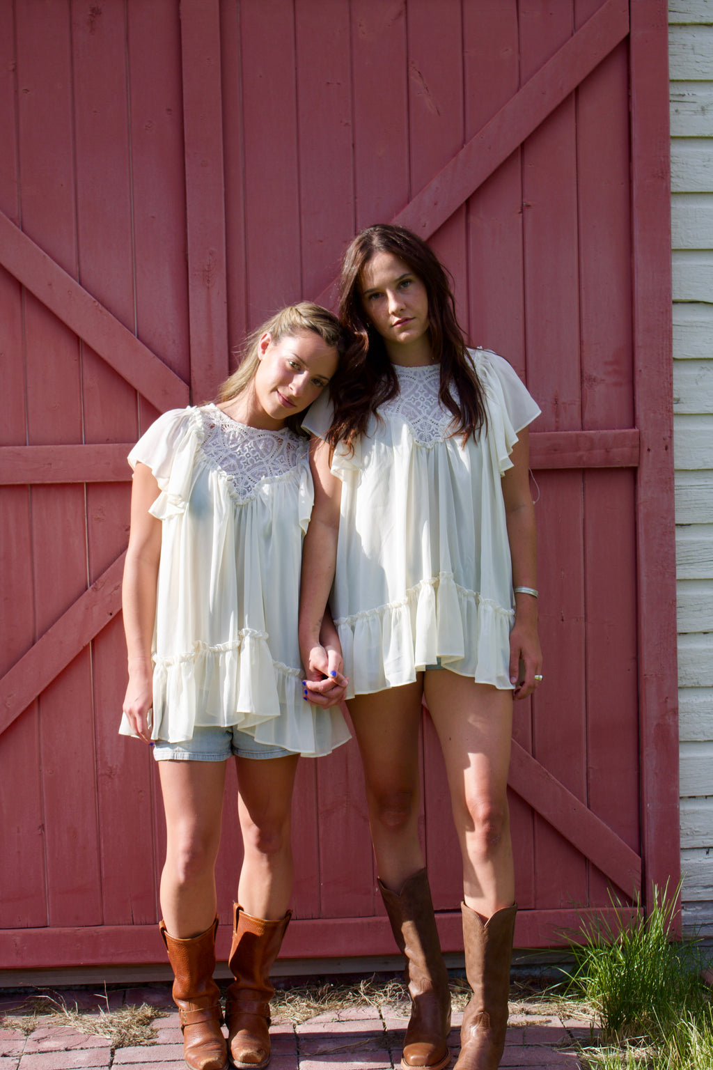 Embroidered Yoke Ruffle Top