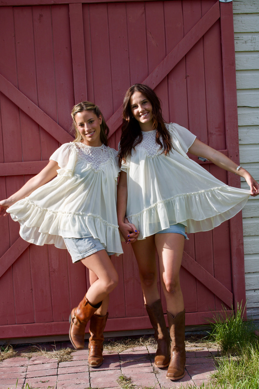 Embroidered Yoke Ruffle Top