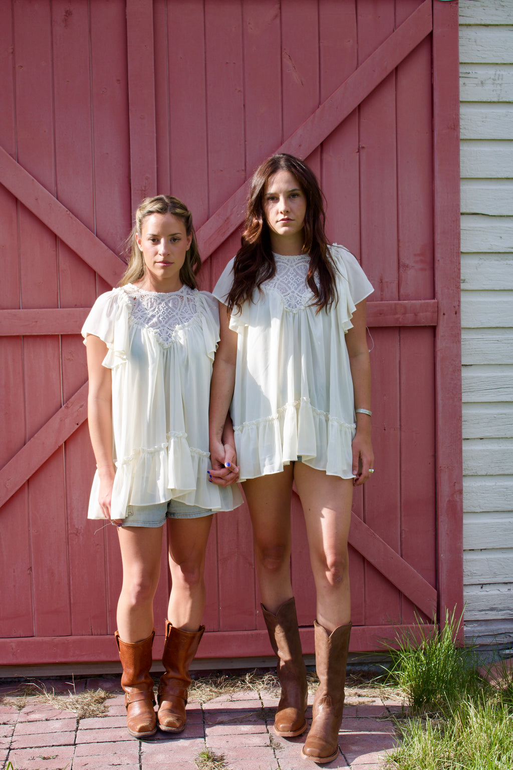 Embroidered Yoke Ruffle Top