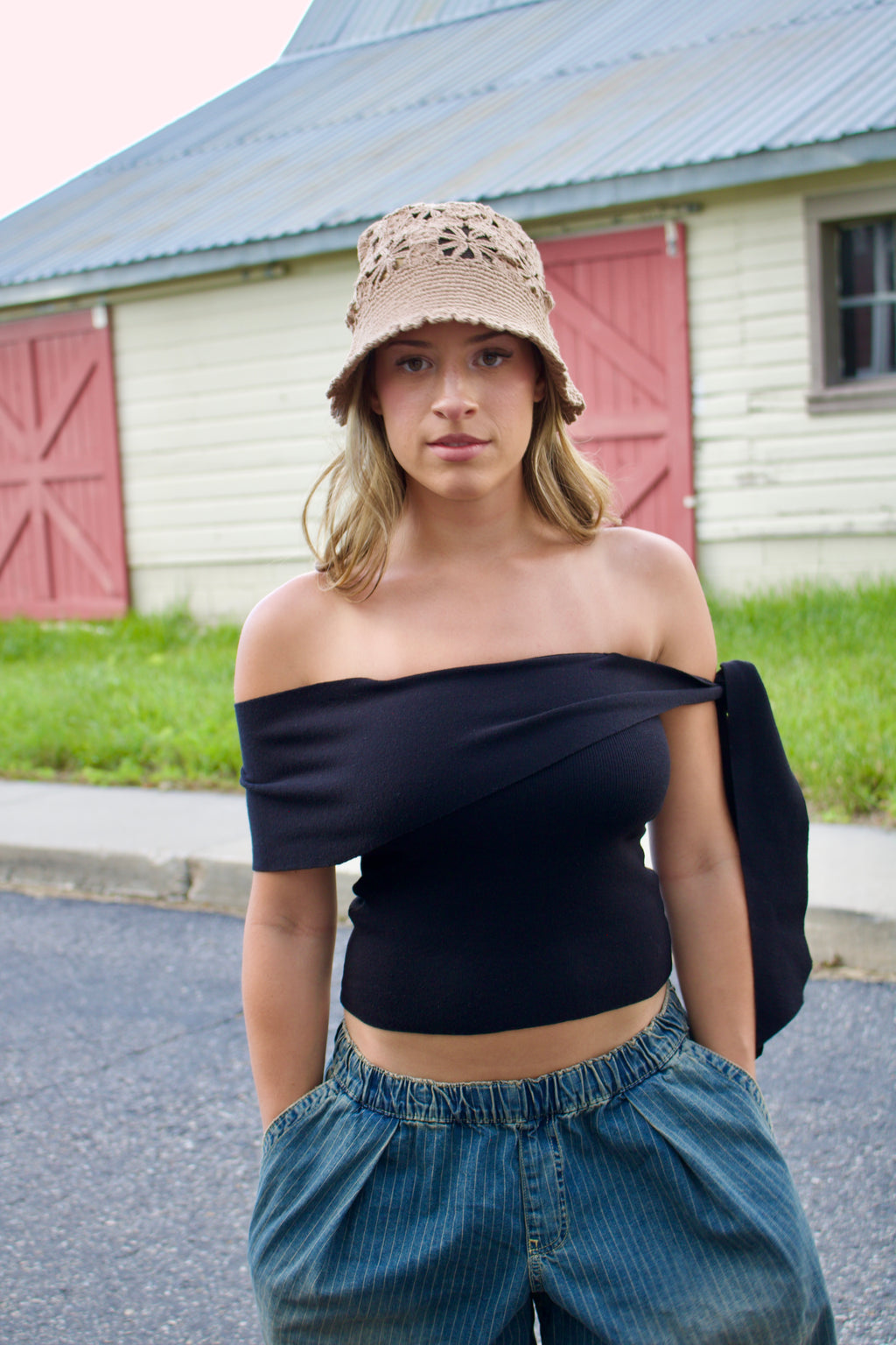 Midnight Off-Shoulder Tie Top