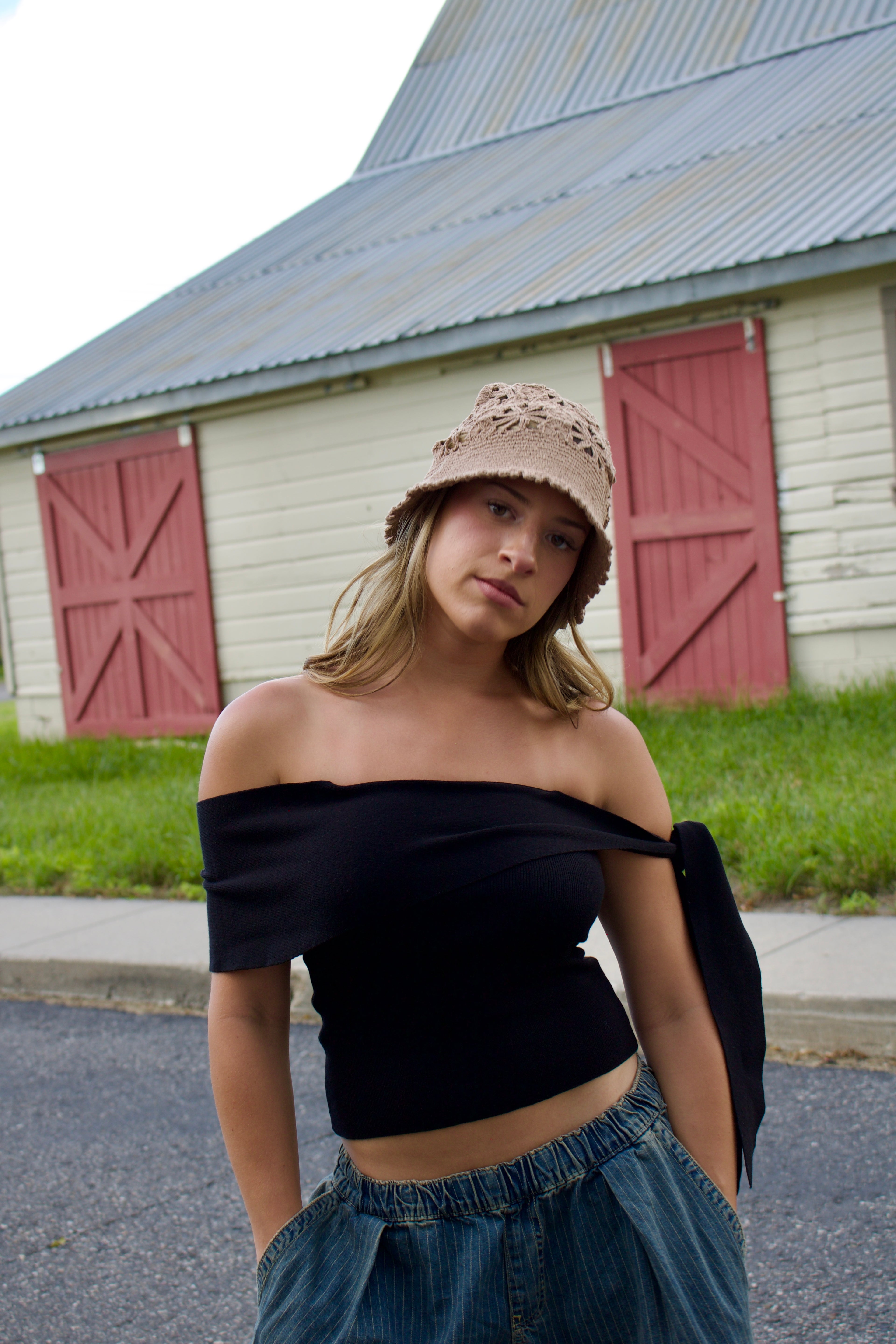 Midnight Off-Shoulder Tie Top
