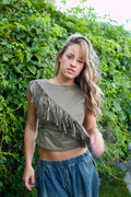 Olive Suede Fringe Top